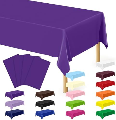 QZYL 4 PCS Plastic Table Cloth, 54" x 108" Purple Picnic Table Cover, for 6 to 8 Foot Tables, Rectangle Tablecloth for Birthday, BBQ, Wedding and Party Decorations, Indoor Outdoor Home Essentials by QZYL