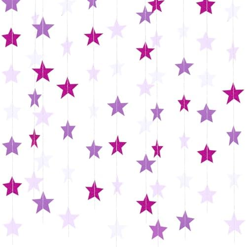 Patelai 130 ft Star Garland Banner Decor,Purple,White by Patelai