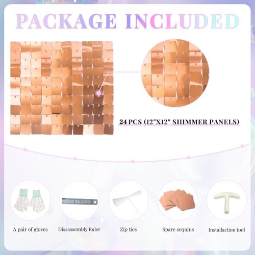 Shimmer Wall Backdrop Rose Gold 24Pcs Sequin Panels Decoration - Image 4