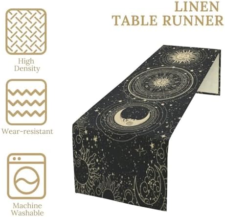 Magical Sun Moon Table Runner Vintage Boho Zodiac Wheel Constellations Astrological Tarot Stars Clouds Dinner Runner for Farmhouse Party Holiday Home Kitchen Dining Table Decoration 13"x120" - Image 4