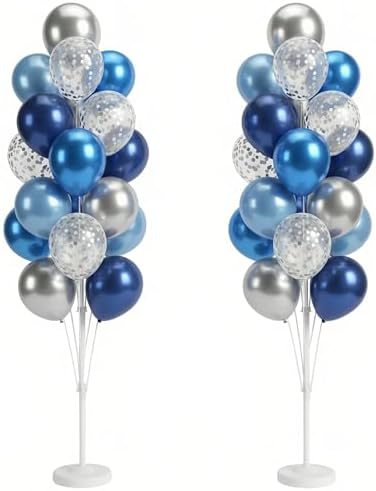 HIINS 2Set Blue Silver Balloon Column Kit With Base&Pole for Party Decor by HiinsPartyDecoration