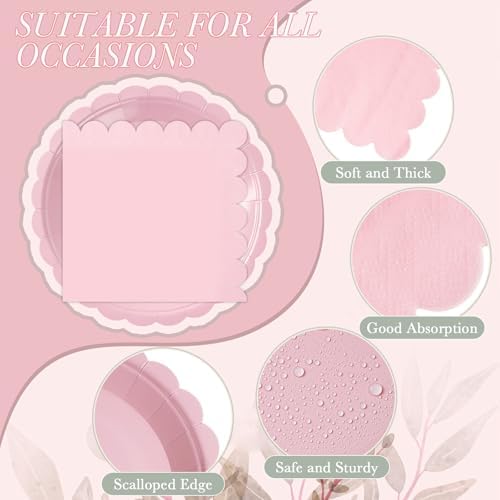 120Pcs Pink Paper Plates and Napkins Party Supplies Bulk 7In Plate - Image 5