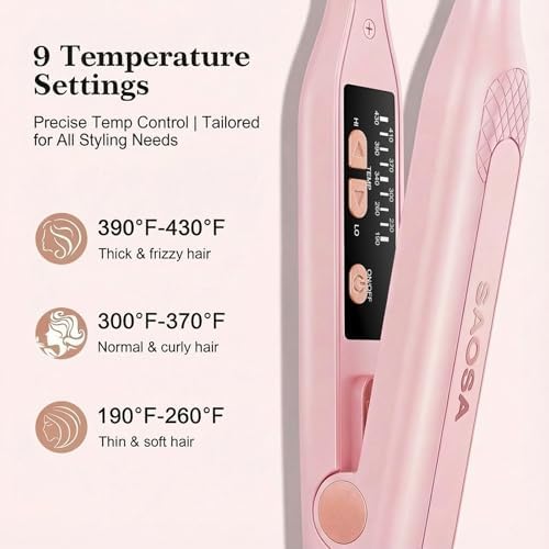 SAOSA Mini Pencil Flat Iron for Short Hair - 0.3" Ultra-Thin Hair Straightener & Curler, 9 Temp (190°F-430°F), Ceramic Tourmaline, Fast 30s Heat Up, Travel Kit with Pouch & Glove, Dual Voltage - Image 6