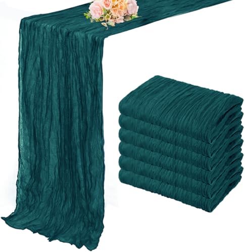 6 Pack Teal 10FT Cheesecloth Table Runner Rustic Gauze Cheese Cloth Table Runner for Wedding Bridal Baby Shower Table Decorations Boho Fabric Sheer Birthday Party Table Decor 20 x 120 Inch Long by FoliafeelHome