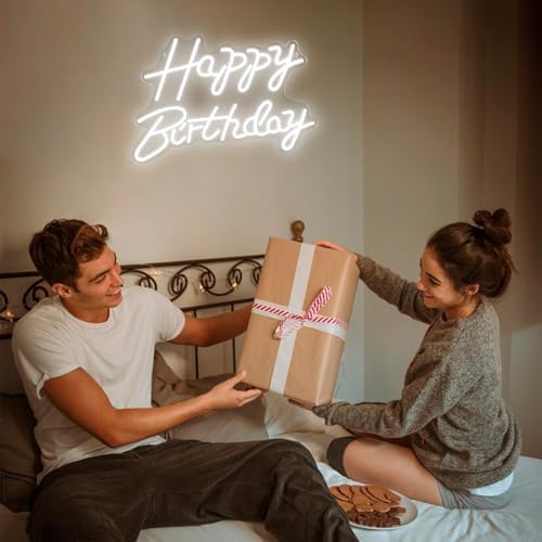 Happy Birthday Neon Signs for Party Decor Dimmable LED Birthday Neon Light for Wall Decor Light Up Happy Birthday Led Signs for Backdrop Birthday Any Ages Bday Celebration Decoration, White - Image 7