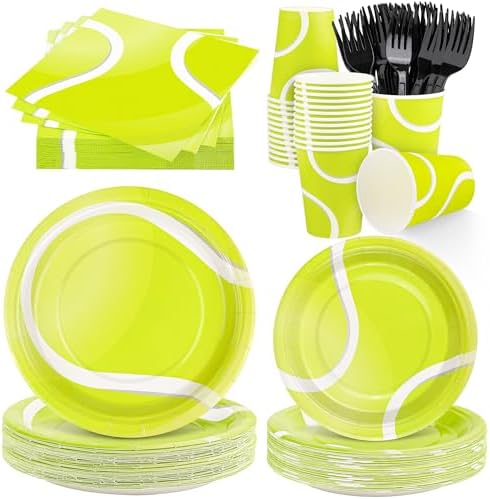 Durony 144-Piece Tennis Paper Plates & Napkins Dinnerware Set - Birthday Party Tableware Supplies Includes Plates, Napkins, Forks - Serve 24 for Sports & Tennis Parties by durony