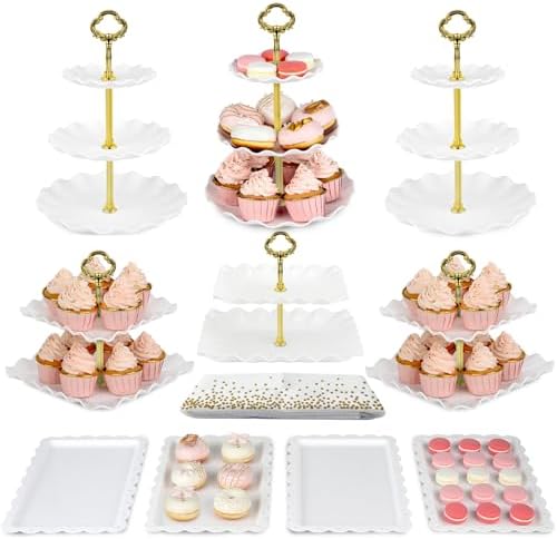 Pack of 11 NWK Cake Stand Set of Cupcake Stand, Tray & Table Cloth (Gold) by NWK