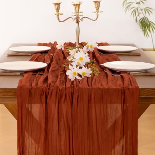 Fall Table Runner Terracotta Cheesecloth Boho Wedding Thanksgiving Decor - Image 2