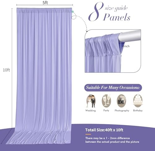 40 ft x 10 ft Wrinkle Free Lavender Backdrop Curtain for Parties, Polyester Light Purple Photo Backdrop Drapes 8 Panels 5x10ft for Baby Shower Photoshoot Wedding Birthday Party Photography Curtains - Image 5