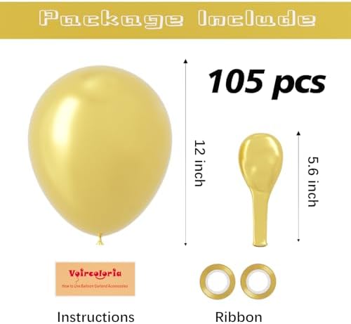 Voircoloria 105pcs Metallic Gold Party Latex Balloons, 12inch - Image 2