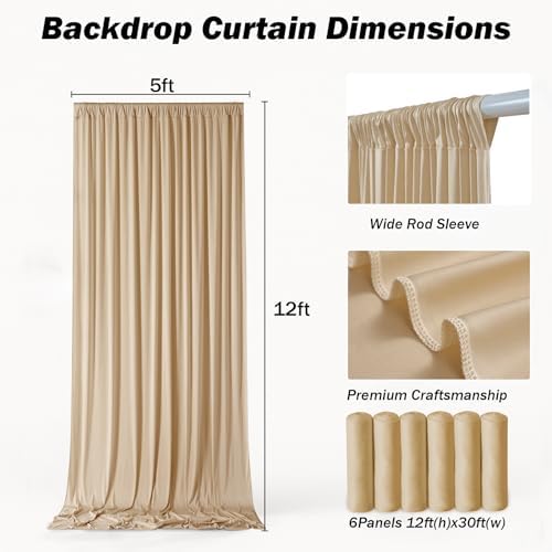 30x12 ft Champagne Backdrop Curtains for Weddings, Birthdays and Photos - Image 5