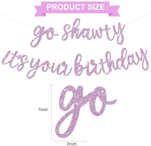 BEISHIDA Light Purple Go Shawty It's Your Birthday Banner - NO DIY - Hip Hop Theme Glitter Happy Birthday Banner - Pre-Strung - Light Purple Rap Theme Happy Birthday Sign for Man Women birthday Party - Image 3