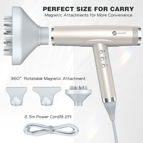 slopehill Professional Hair Dryer with Diffuser, Ionic Hair Dryer,Lightweight Compact Powerful & Fast Salon Blow Dryer with High Speed Brushless Motor, Travel Hairdryer, Women & Men (Ceramic, Stone) - Image 5