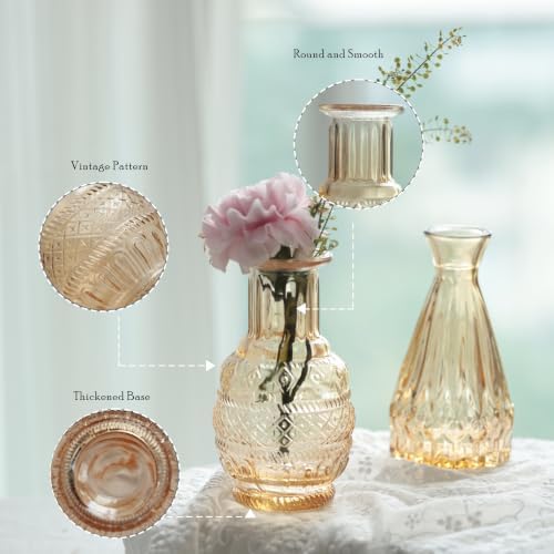 Bud Vases Set of 12,Glass Bud Vases in Bulk,Small Flower Vases for Centerpieces,Mini Vintage Vase for Wedding, Home Table Decor,Christmas,Party Decoration,Gold Amber - Image 4