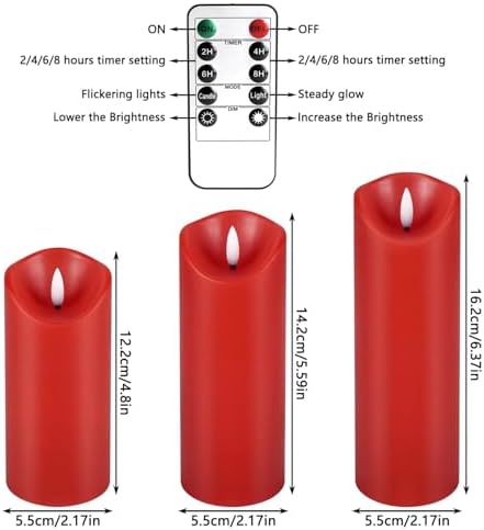 fclayvts 24 Pack Red LED Candles with Remote & Timer - Flameless Pillar Candles with 3D Flickering Flame, Battery Operated for Christmas Tree, Table Centerpieces, Party Decor - Image 5