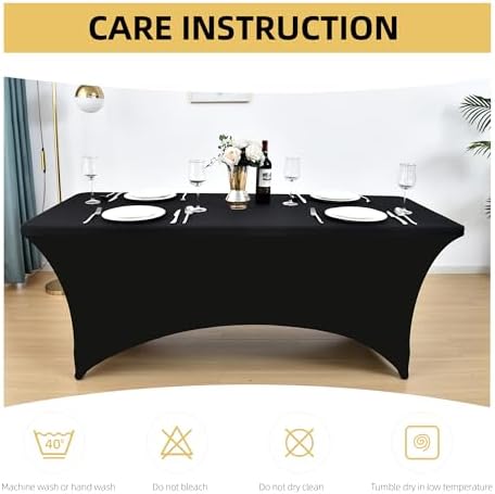 2-Pack 6ft Black Spandex Table Covers for Rectangle Standard Folding Tables - Wrinkle Resistant Stretch Tablecloths - Ultimate Fitted Table Protector for Parties, Trade Shows, Banquet - Image 6