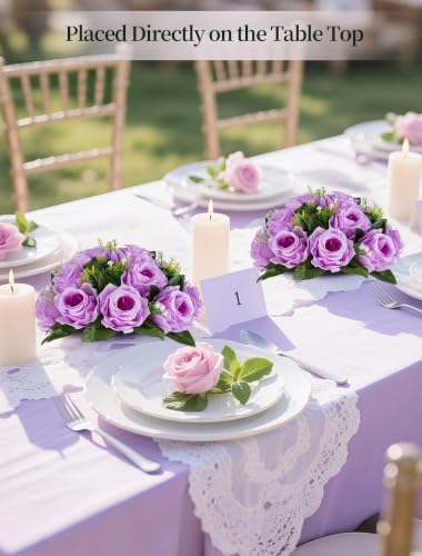 BLOSMON Flower Balls Table Centerpieces: 2 Pcs Fake Roses with Base Decor - Image 3