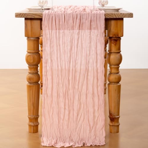 DeZerlor Dusty Pink Cheesecloth Table Runners 4 Pack Summer Boho Runners - Image 5