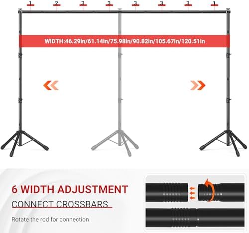 Backdrop Stand, Adjustable 10x7.5 FT Background Stand Backdrop for Parties, Photo Video Studio, Portable Photography Backdrop Stand with Carrying Bag, 6 Backdrop Clamps, and 2 Stand Bags - Image 2