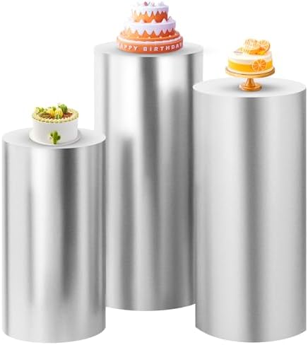 SaitiMade Set of 3 - Silver Cylinder Pedestal Stand Covers by SaitiMade