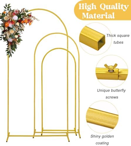 Fivenl Arch Backdrop Stand 6FT, 5FT, 4FT Set of 3 Gold Wedding Arch Stand Balloon Arch Stand Stable Metal Arch Backdrop Frame for Wedding Ceremony Birthday Party Bridal Baby Shower Banquet Decoration - Image 4