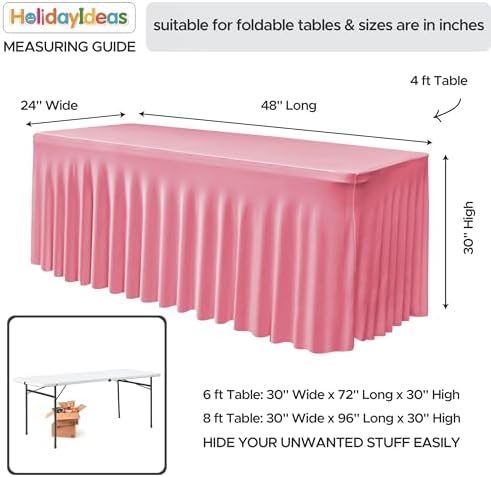 2 Pack Pink Spandex Table Covers 4ft Rectangle Ruffle Skirts for Party - Image 5