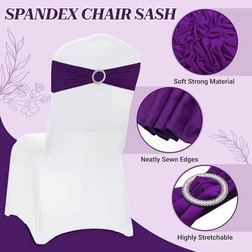 Pack of 10 Spandex Chair Sashes for Wedding Party & Event – Cadbury Purple - Image 3