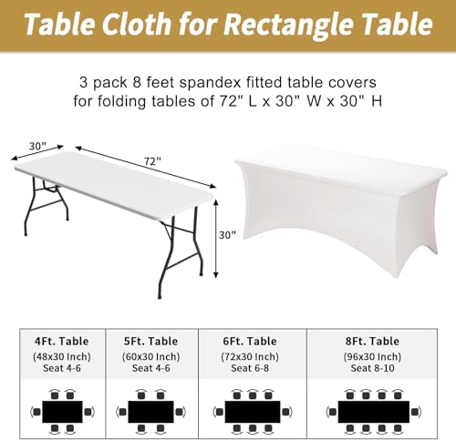 Fixwal 3 Pack 8FT Pearl White Tablecloth Rectangle Spandex Table Cover - Image 3