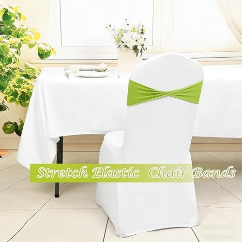 Spandex Green Chair Sashes Bows 60 Pcs Apple Green Chair Sashes Elastic Chair Cover Bands Ties Without Buckle for Wedding Birthday Party Ceremoney Events Decoration - Image 6