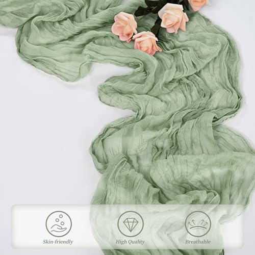20 Pack Sage Green Cheesecloth Table Runner 10FT Rustic Gauze Fabric Cheese Cloth Table Runner for Wedding Bridal Baby Shower Table Decor 20 x 120 Inch Long Boho Sheer Birthday Party Table Decorations - Image 5