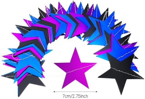 Patelai Blue Black Purple Glitter Star Garland Banner Decor, 130 Feet Bright Star Hanging Bunting Banner Backdrop for 2025 New Year Decor Graduation Wedding Birthday Christmas Party - Image 3