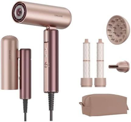 DREAME Pocket Aura Hair Dryer, 110,000RPM High-Speed Motor, Distance-Aware Heat Control, Plasma Ionic Care, Auto Attachment Detection, Dual Voltage Travel Blow Dryer with Styling Kit by Dreame