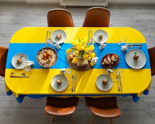 Oudain 3 Pcs Plastic Disposable Table Cloth 54" x 108", Blue, Yellow - Image 4