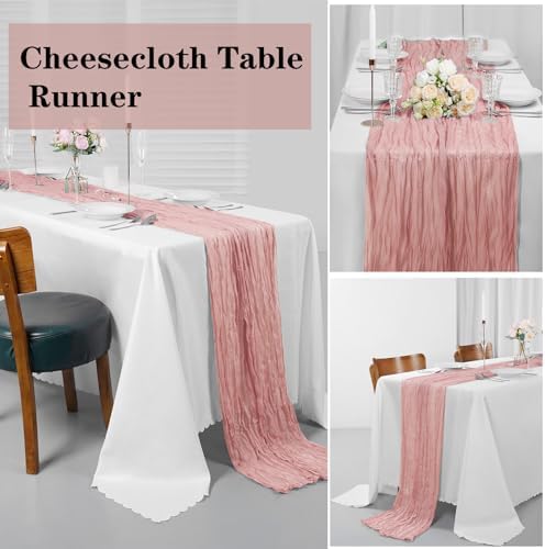 Bailarina 12 Pack Cheesecloth Table Runner 17x108 Inch Long Gauze Cheese Cloth 9ft Wrinkled Sheer Table Runner for Wedding Reception Birthday Party Table Decoration (Dusty Pink) - Image 5