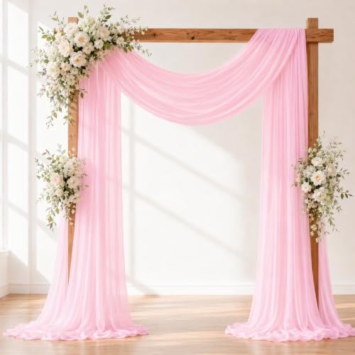 Baby Pink Wedding Arch Draping Fabric Sheer Curtain Drapes 4 Panels | 20 ft Extra Long Shimmery Backdrop Curtains for Wedding Anniversary Party Summer Outdoor Events Drapery Photo Backgrounds by Aeviusmo