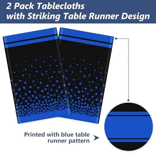 LANLISA Black and Blue Tablecloth Party Decorations 2 Pack, Disposable Plastic Table Cloths for Boss Baby Birthday Graduation Retirement Masquerade Party Decor - Image 4