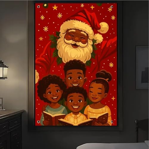BlissYard Jolly Black Santa Christmas Banner Fabric 31x47 Inch - Image 4
