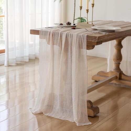 2Pcs Light Beige Cheesecloth Table Runner 120 Inches for Party Home Decor - Image 5