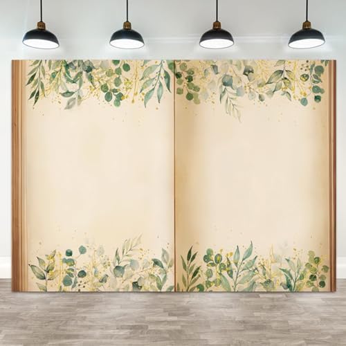10x6.5ft Fairy Tale Books Backdrop Once Upon a Time Storybook Photography Background Green Leaves Foliage Old Open Magic Book Romantic Wedding Decorations Birthday Baby Shower Photo Booth Prop by ASDCXZ
