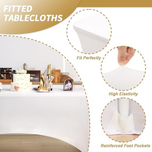 Fixwal 3 Pack 8FT Pearl White Tablecloth Rectangle Spandex Table Cover - Image 2