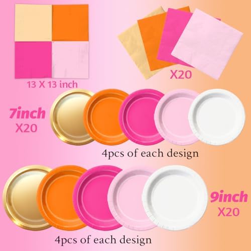 CMUSKO Pink and Orange Party Decorations - 60Pcs Sunset Tropical Plates and Napkins Pink Pumpkin Halloween Tableware for Birthday,Baby Shower, Bachelorette Party (Pack of 2) - Image 4