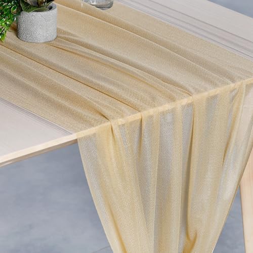 Pack of 20 Chiffon Table Runners 29 x 120 Inch, 14FT Long - Champagne Gold - Image 2
