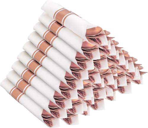 50Pack Pre Rolled Rose Gold Plastic Silverware Heavy Duty for Party by Joyido