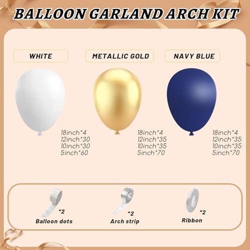 412Pcs Navy Blue and Gold Balloons Arch Garland Kit,5 10 12 18 inch gold and blue balloons for Birthday, Wedding, Graduation, Anniversary Decorations - Image 3