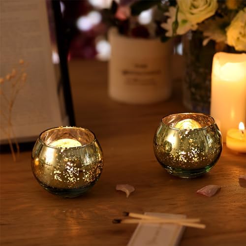 Volens Round Green Votive Candle Holder Set of 12, Mercury Glass Votives - Image 5