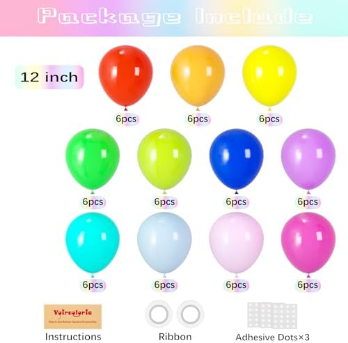 Voircoloria 66pcs Assorted Color Rainbow Latex Party Balloons, 12inch - Image 2