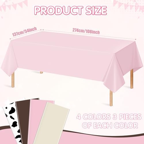 12 Pack Cowgirl Baby Shower Plastic Tablecloth for Rectangle Tables, Cow Print Western Disposable Table Cover, Pink Rustic Table Cloth for Western Farm Cowboy My First Rodeo Baby Shower Party Decor - Image 2