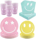 Kochorie 96 Piece Preppy Smiley Face Party Paper Plates Preppy Smile Face Party Decorations Preppy Tableware Set Paper Smile Face Plates Cups Napkins Cutlery Serve 24 Guest for Birthday or Baby Shower by Kochorie