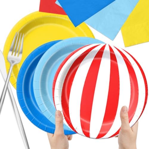 CMUSKO 60Pcs Carnival Plates and Napkins-Circus Theme Party Decorations Red Blue Yellow Tableware for Birthday, Baby Shower - Image 5
