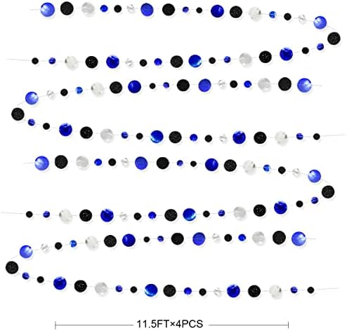46Ft Navy Blue Black Silver Circle Dots Garland Royal Blue Black Polka Dots Streamer for Birthday Graduations Wedding Bridal Shower Nautical Ahoy Achor Pirate Themed Party Decorations Supplies - Image 2